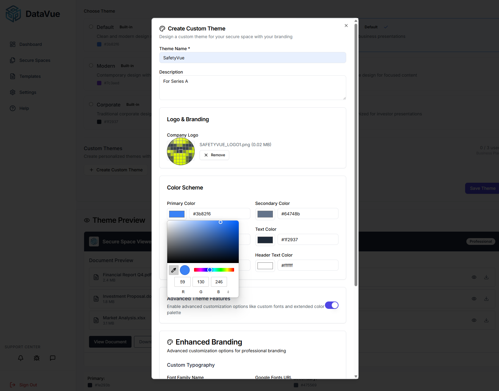 DataVue Custom Branding - Professional theming and customization options