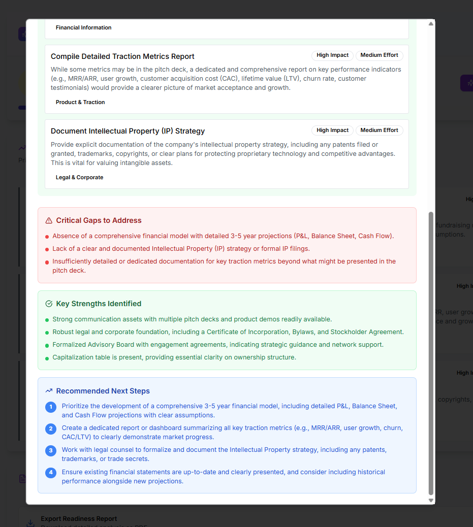 DataVue AI Strategy Engine - Deal Readiness Score and document analysis